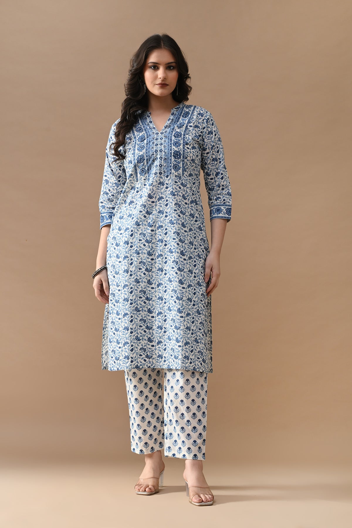 Cream Floral Printed Kurta 2 Pcs Set