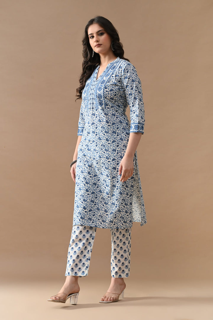 Cream Floral Printed Kurta Set (2 Piece)