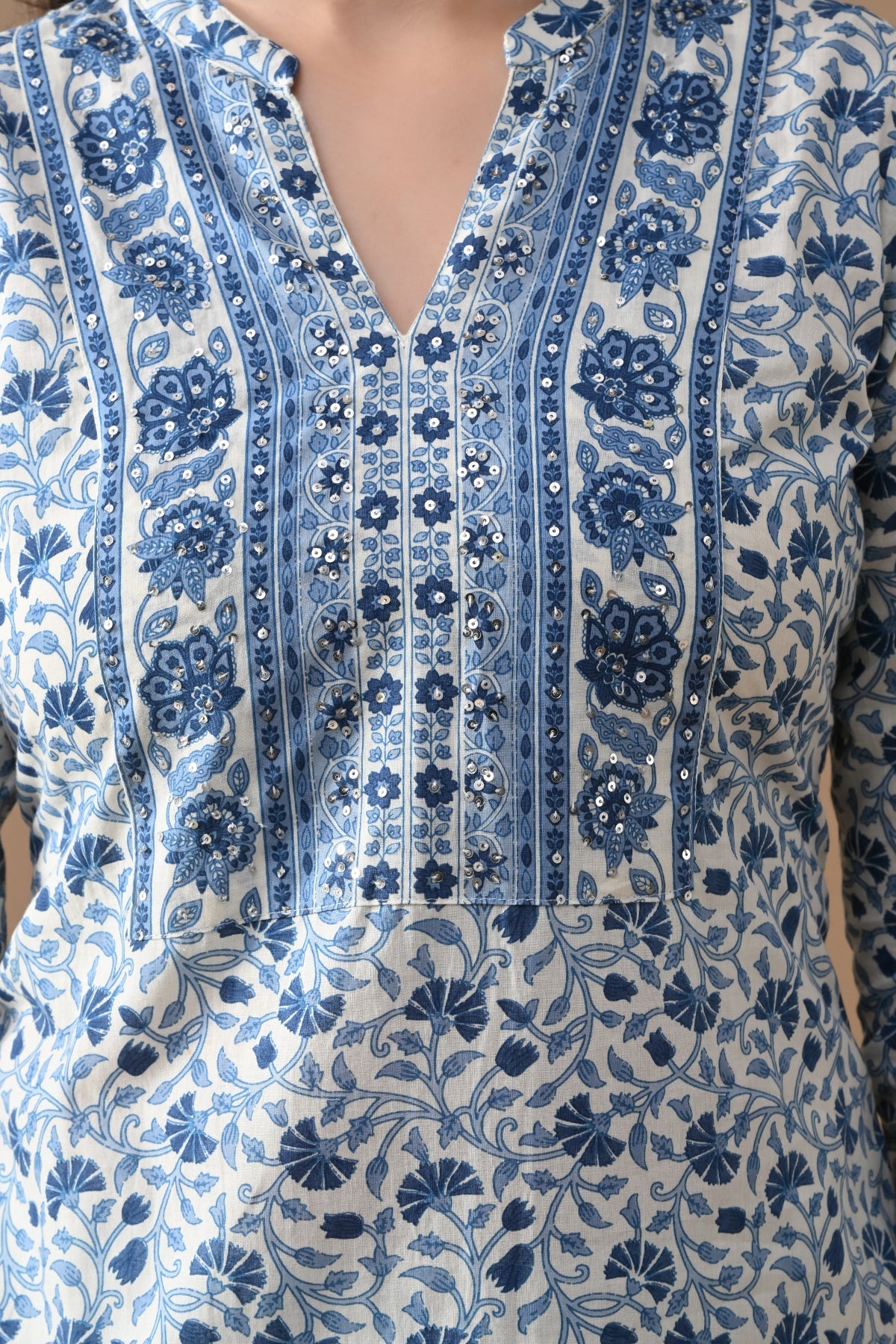 Cream Floral Printed Kurta 2 Pcs Set