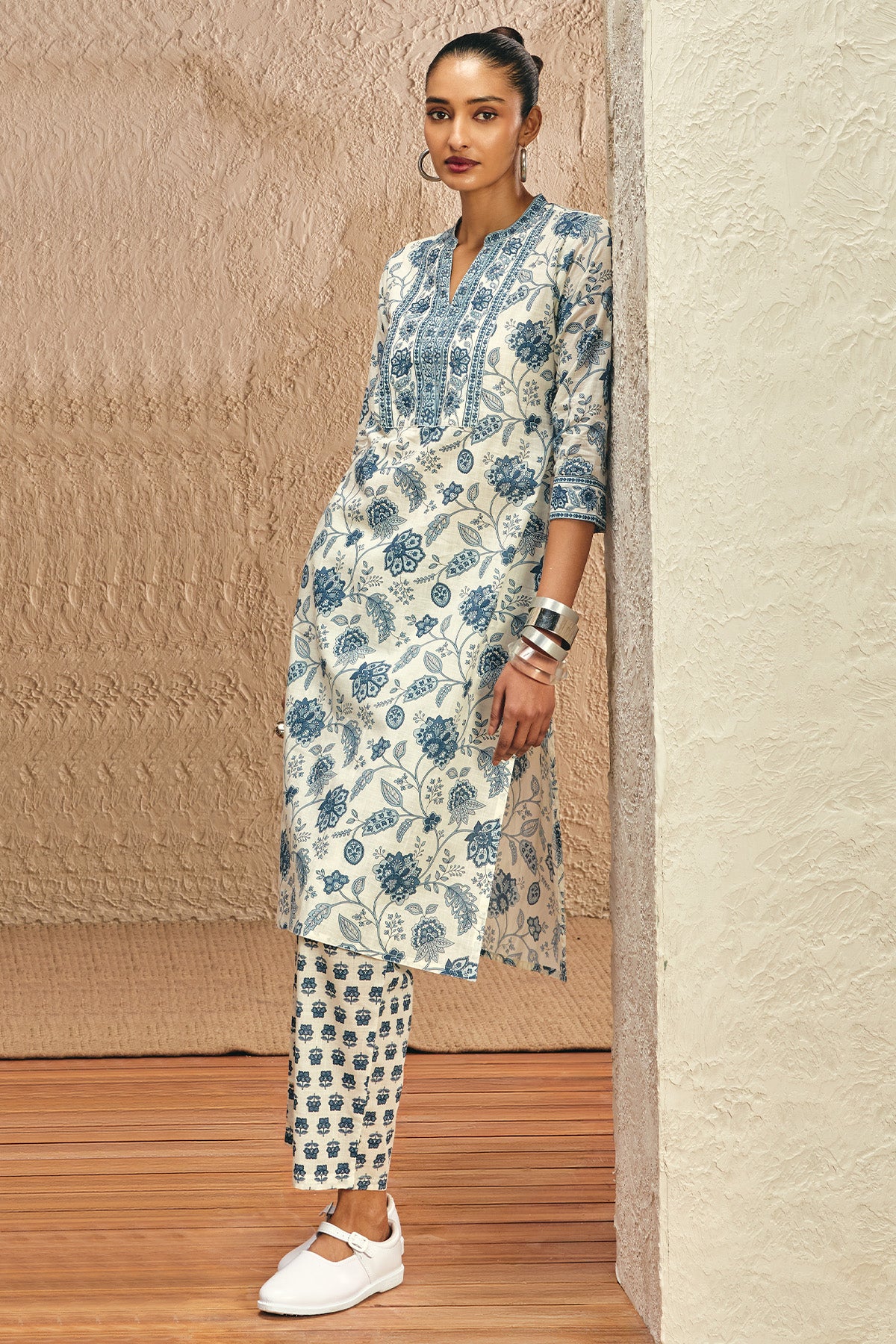 White Printed Kurta 3 Pcs Set