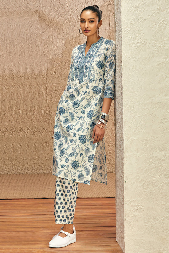 White Printed Kurta 3 Pcs Set