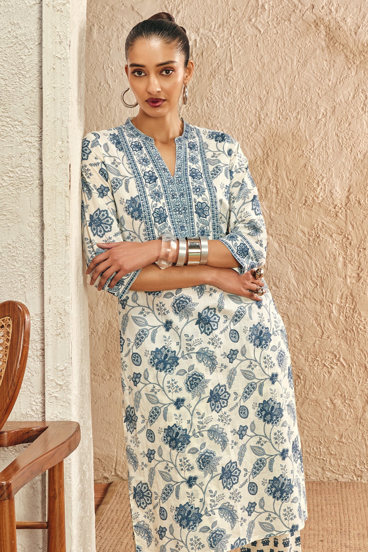 White Printed Kurta 3 Pcs Set