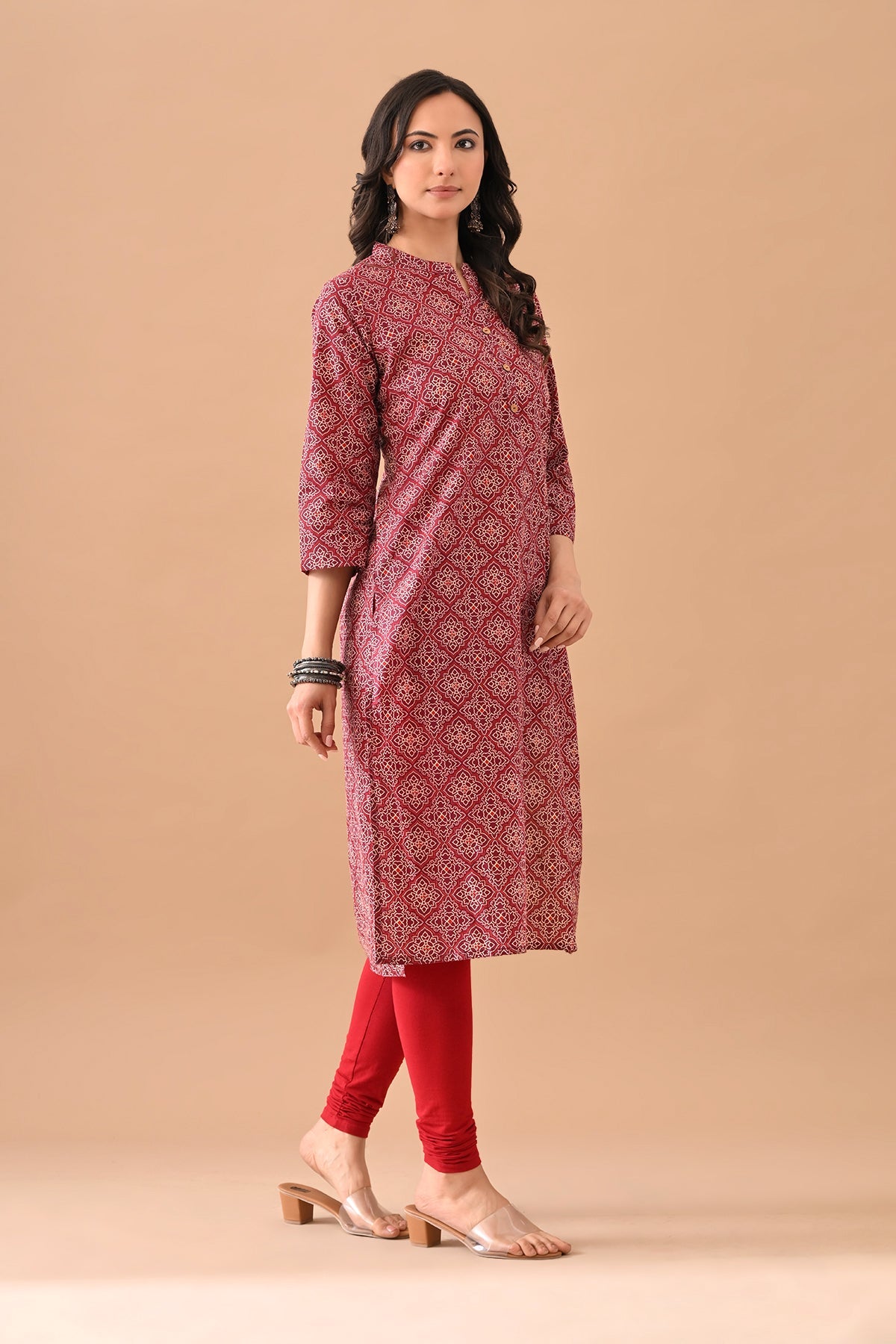 Maroon Printed Kurta