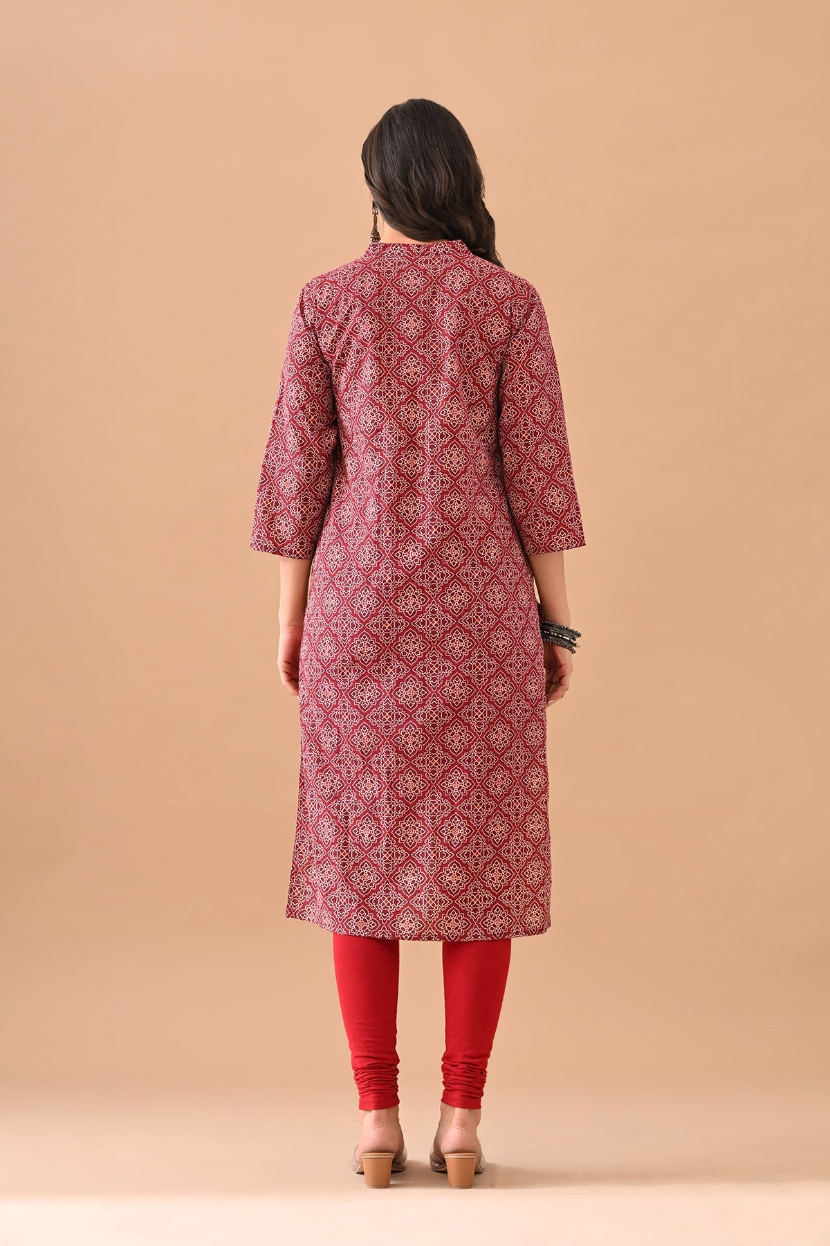Maroon Printed Kurta