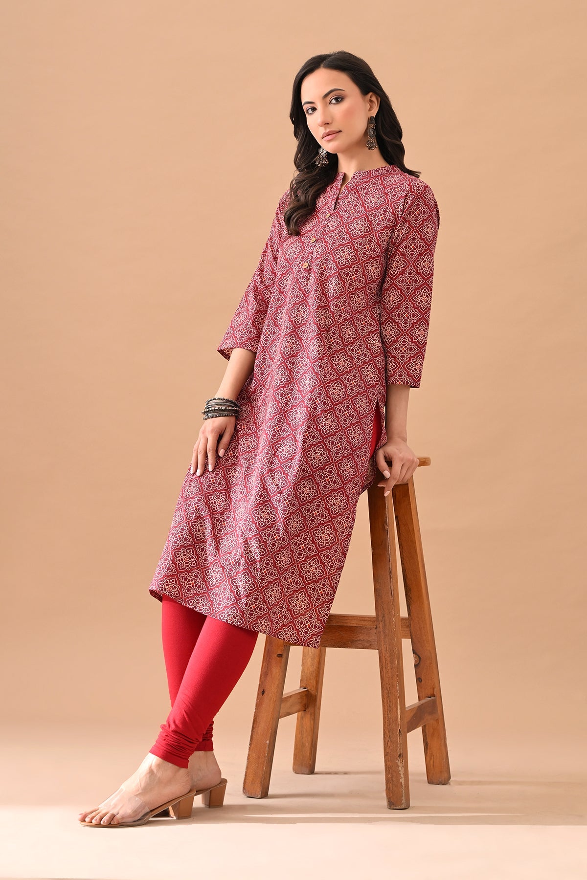 Maroon Printed Kurta