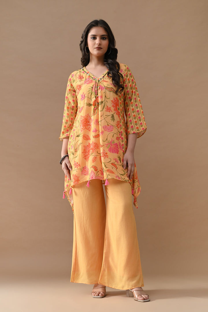 Yellow Floral Printed Kurta Set (2 Piece)