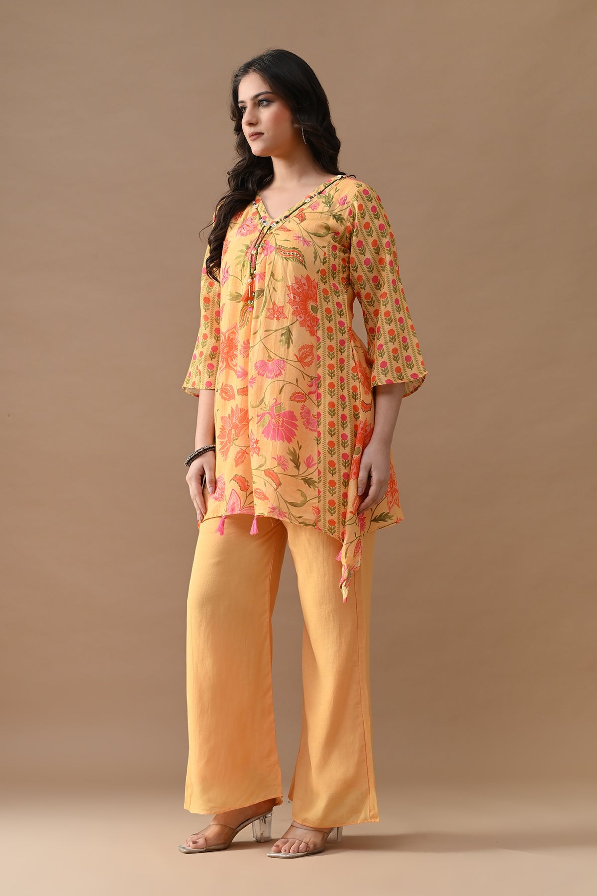 Yellow Floral Printed Kurta 2 Pcs Set