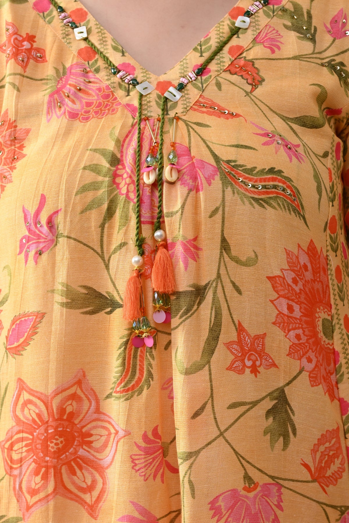 Yellow Floral Printed Kurta 2 Pcs Set