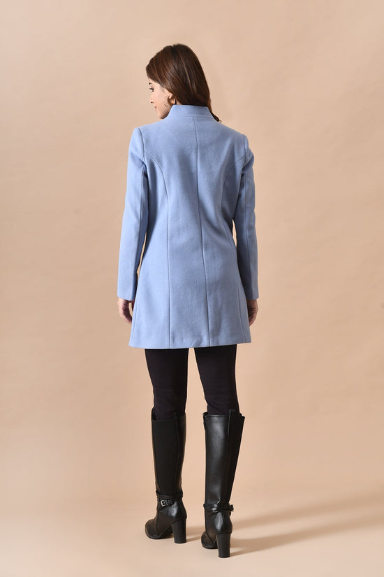 Winter Ice Blue Mandarin Collar Neck Overcoat