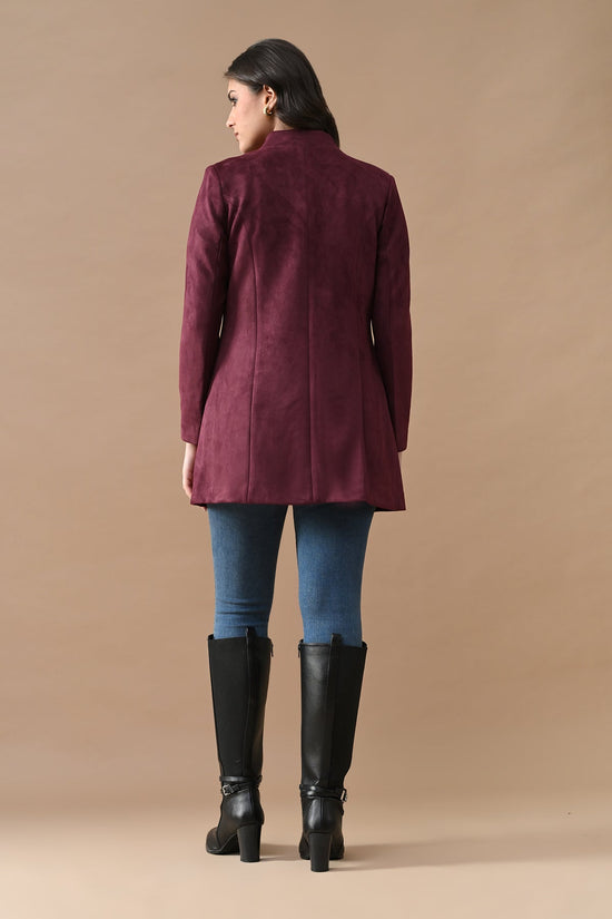 Winter Maroon Mandarin Collar Neck Overcoat