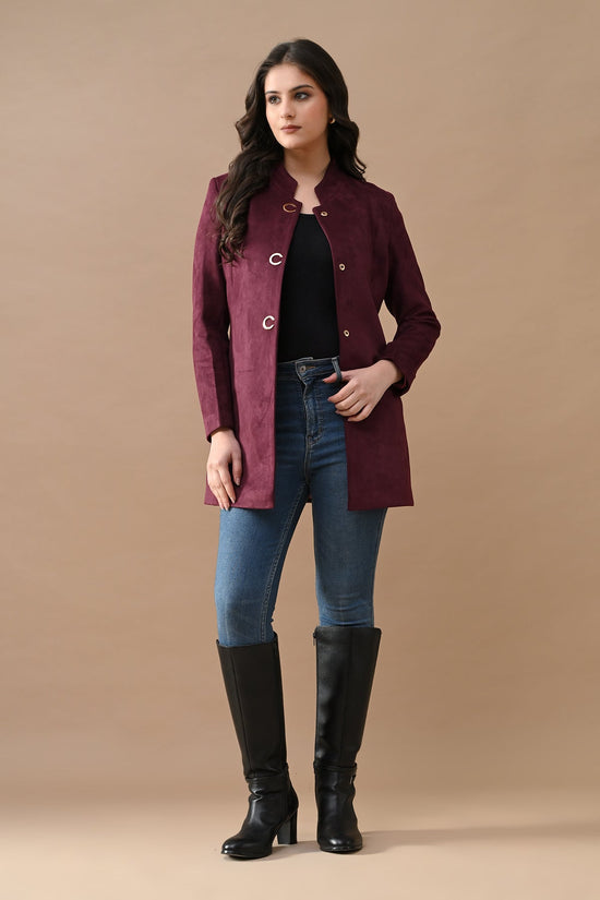 Winter Maroon Mandarin Collar Neck Overcoat