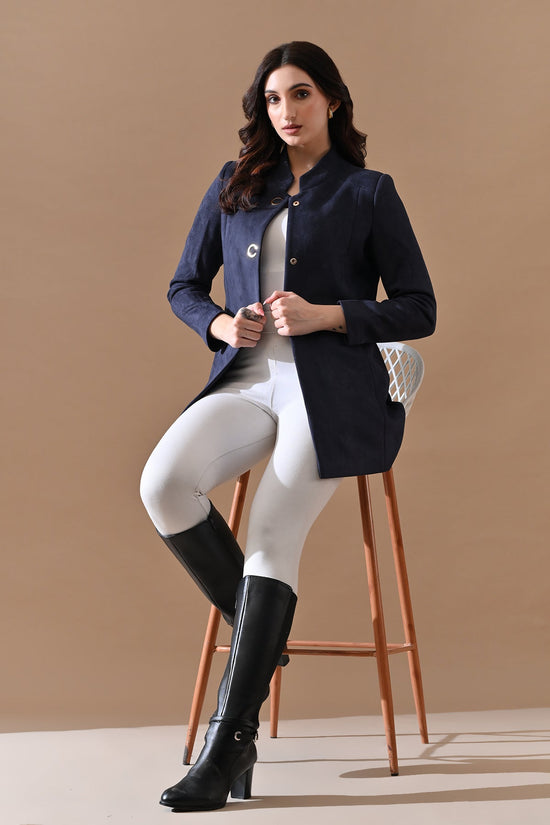 Winter Navy Blue Mandarin Collar Neck Overcoat