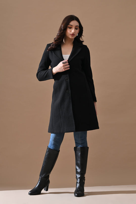 Winter Black Classic Mandarin Collar Neck Overcoat