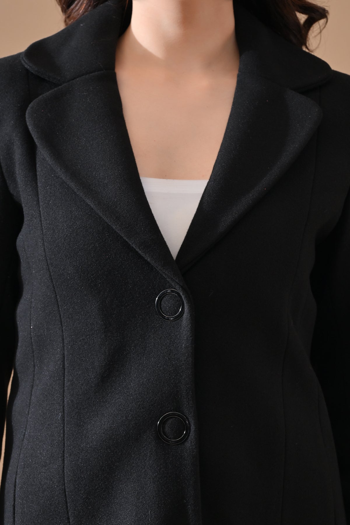 Winter Black Classic Notch Collar Neck Overcoat