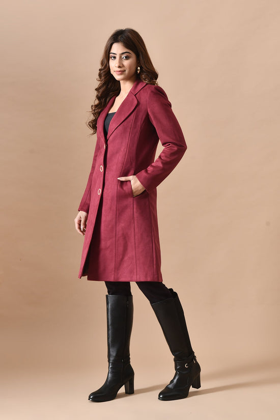 Winter Maroon Classic Notch Collar Neck Overcoat