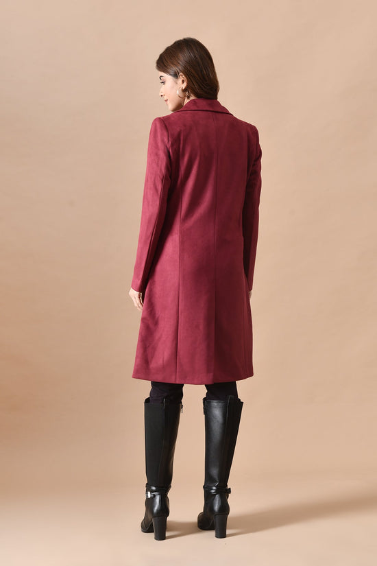Winter Maroon Classic Notch Collar Neck Overcoat