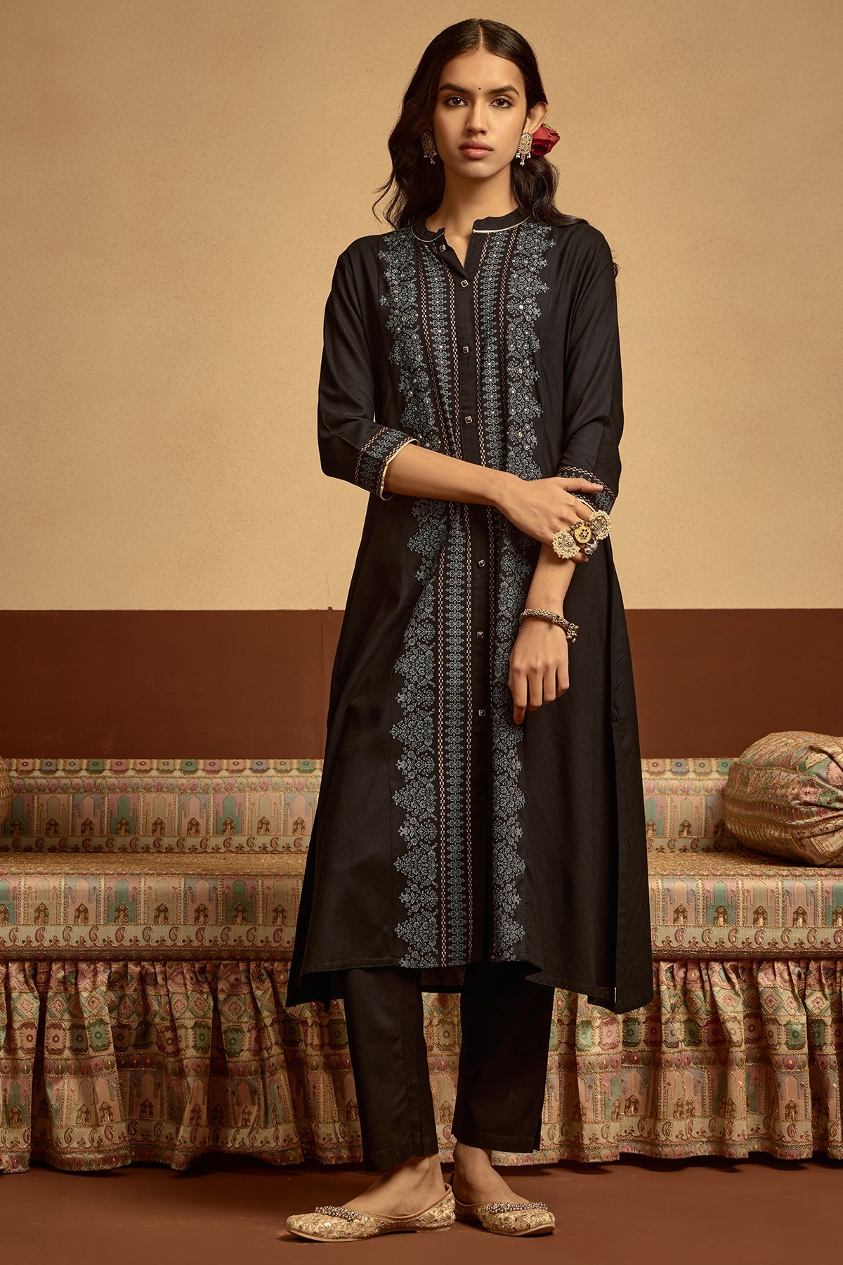 Black Printed Kurta 2 Pcs Set