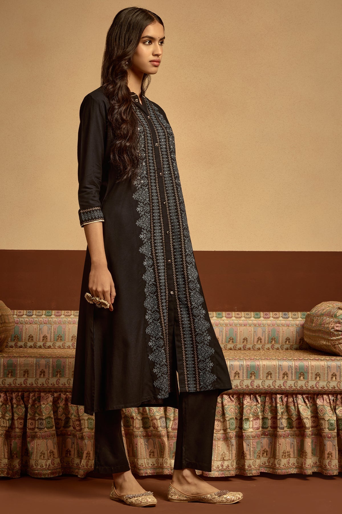 Black Printed Kurta 2 Pcs Set