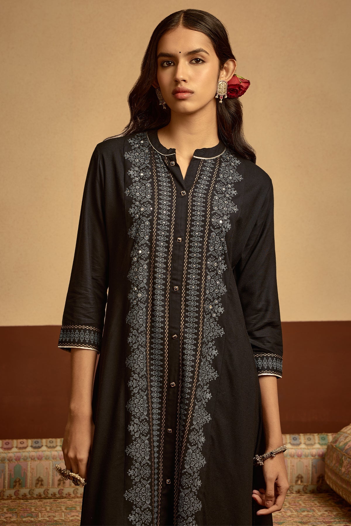 Black Printed Kurta 2 Pcs Set