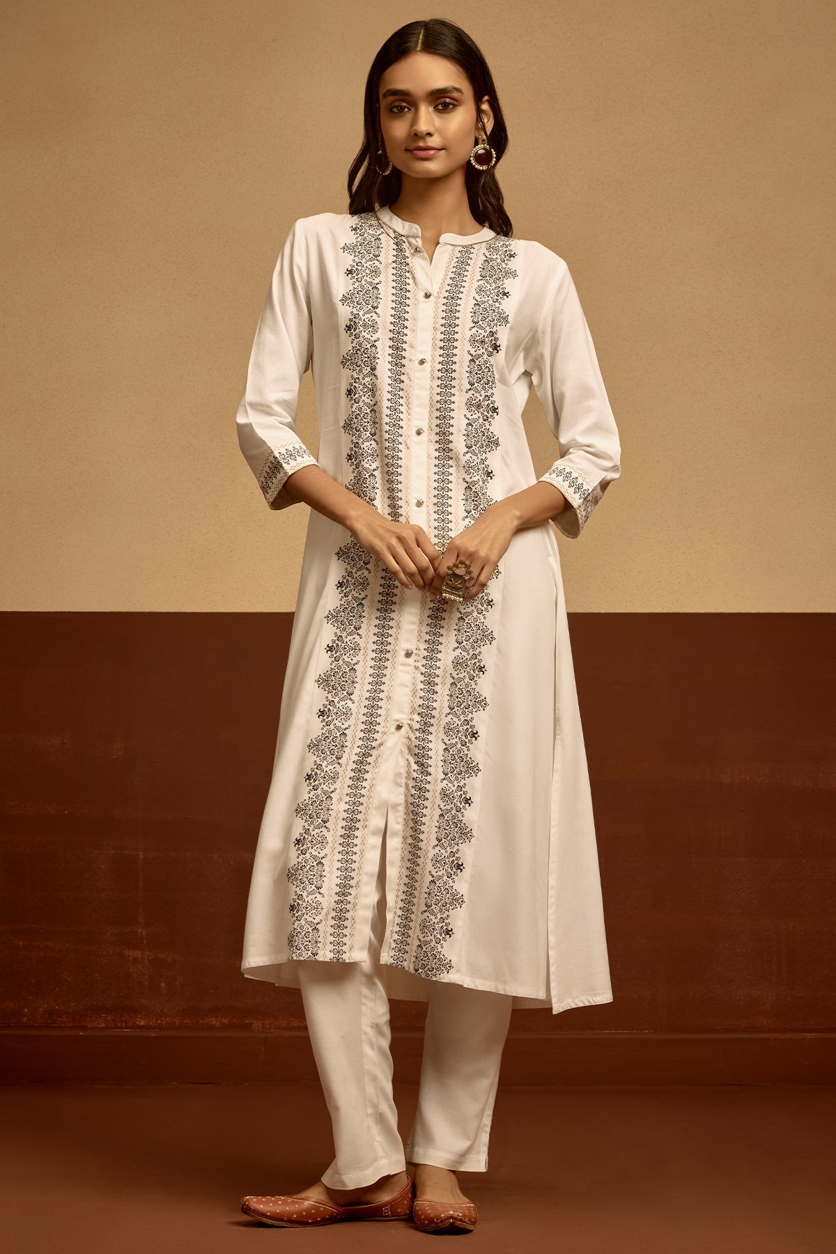 White Printed Kurta 2 Pcs Set