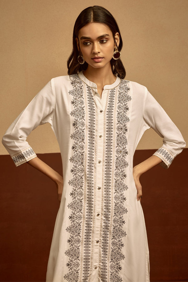White Printed Kurta Set