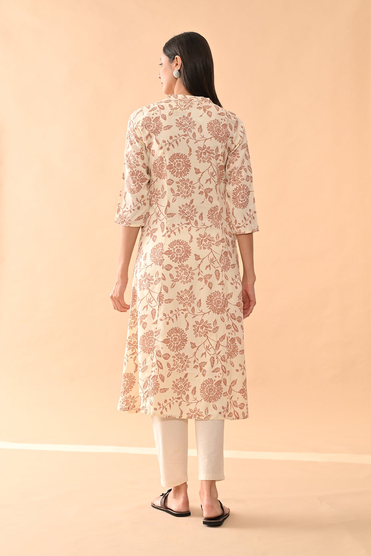 Cream Floral Printed Kurta