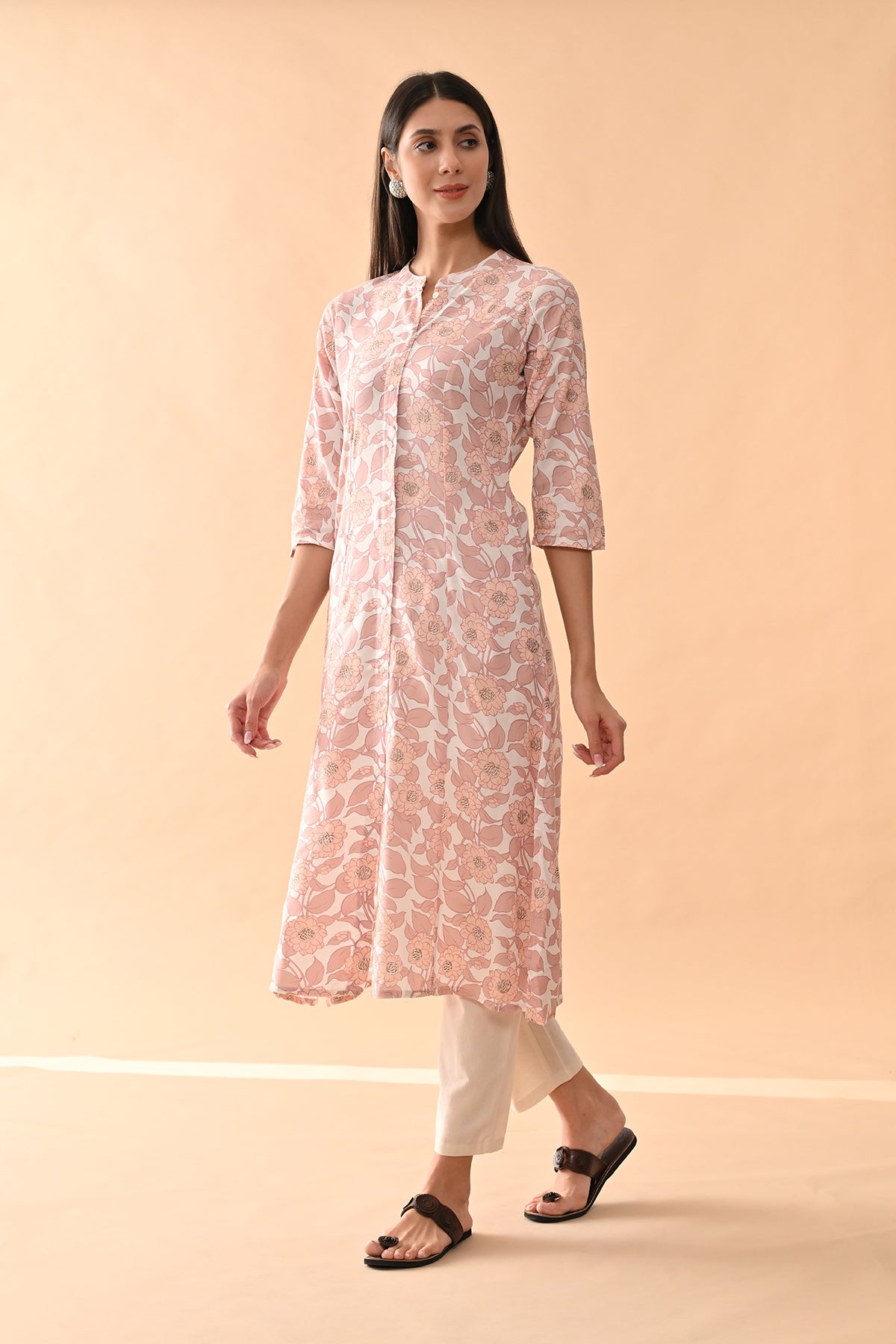 Cream Floral Printed Kurta