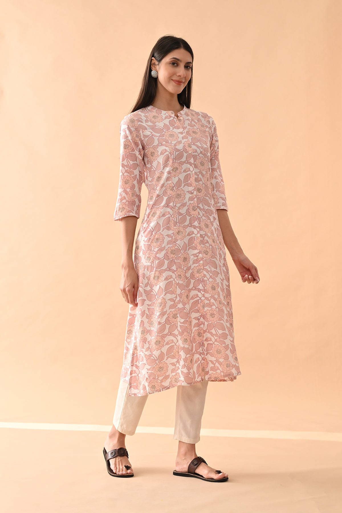 Cream Floral Printed Kurta