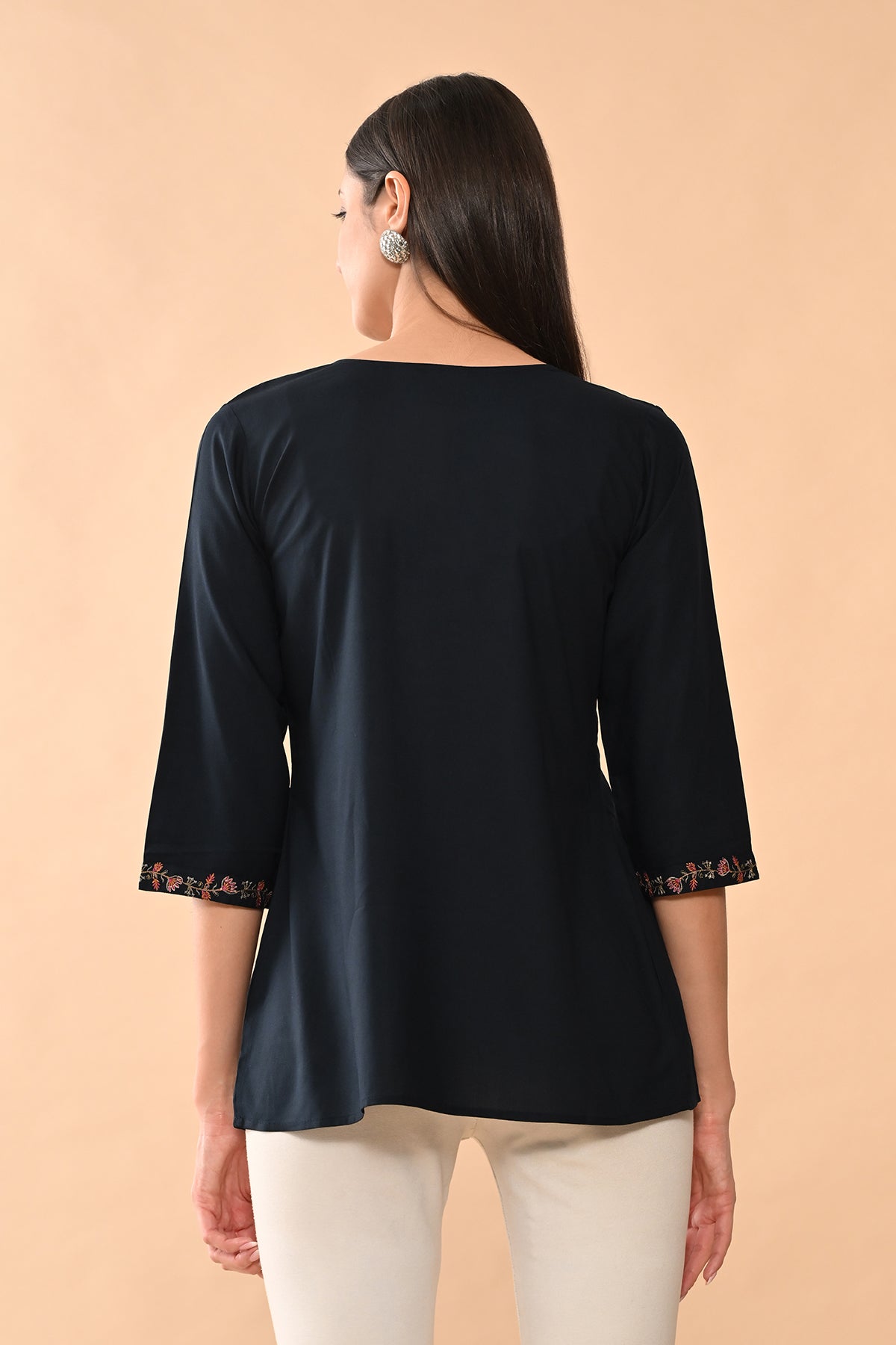 Blue Embroidered Straight Top