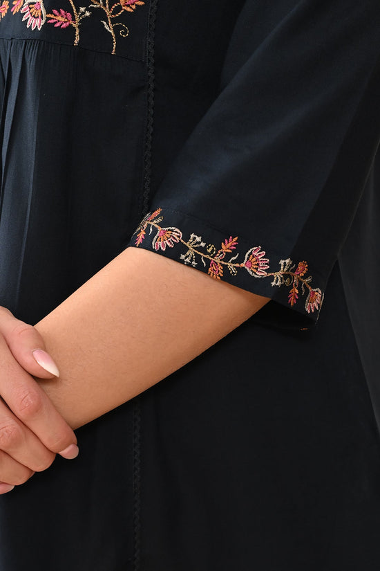 Blue Embroidered Straight Top