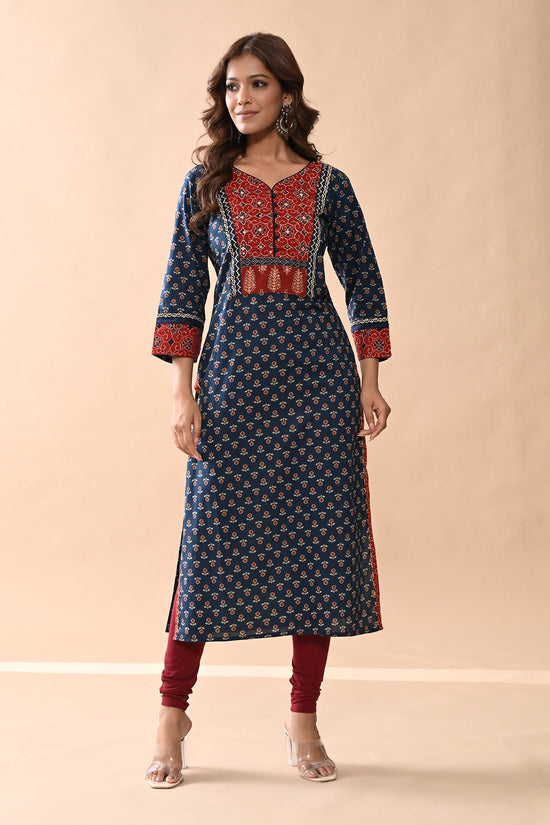 Blue Printed Straight Kurta