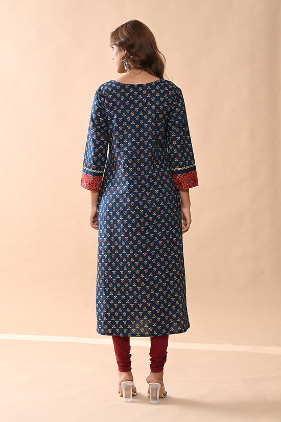 Blue Printed Straight Kurta