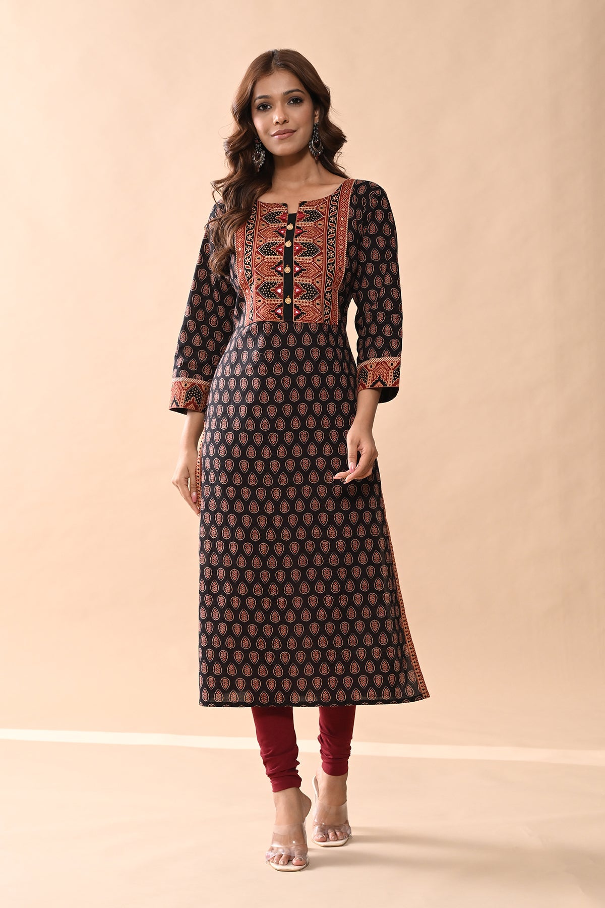Brown Printed Straight Kurta