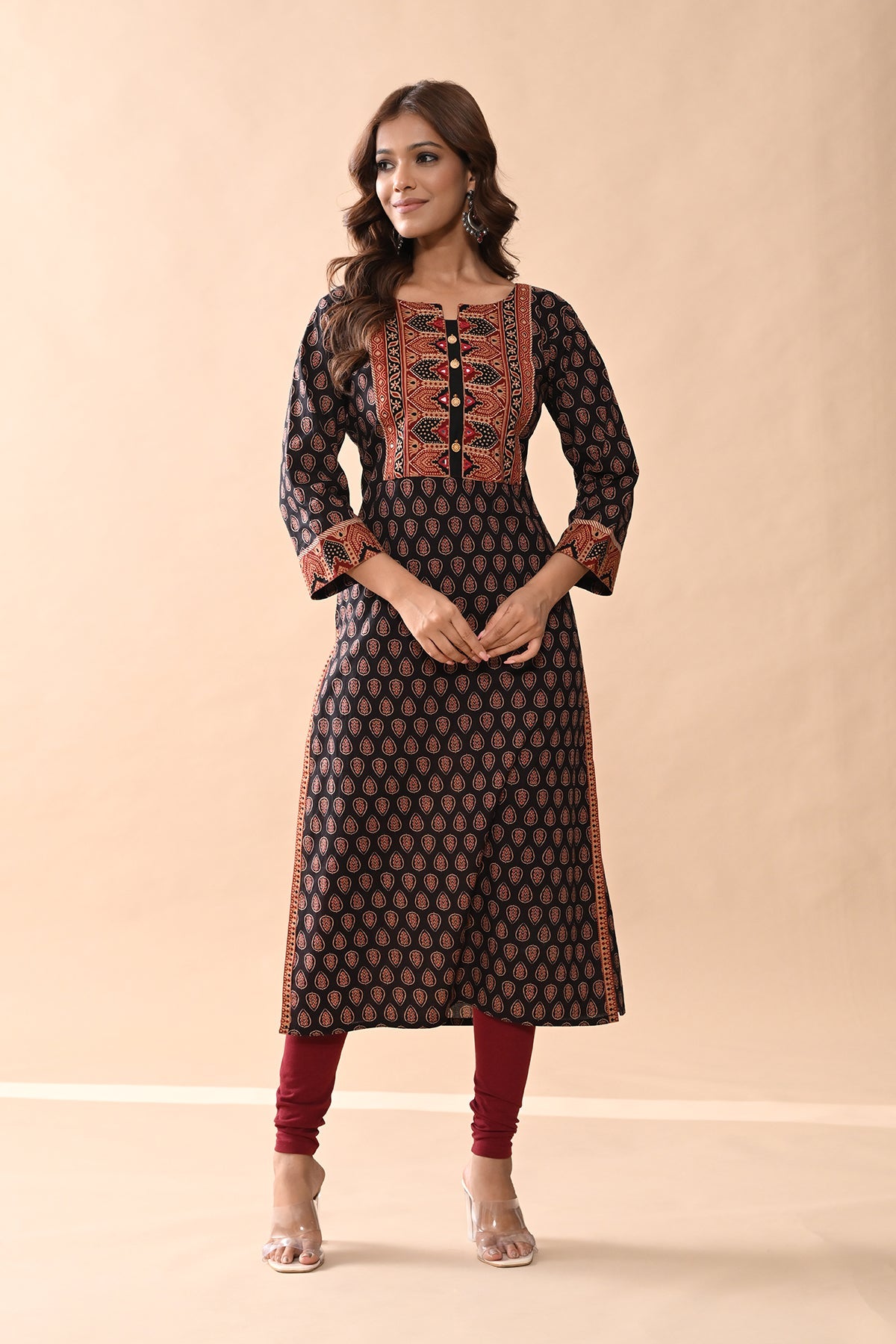 Brown Printed Straight Kurta