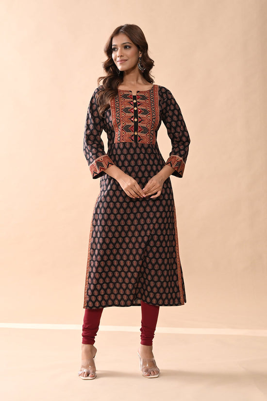 Brown Printed Straight Kurta