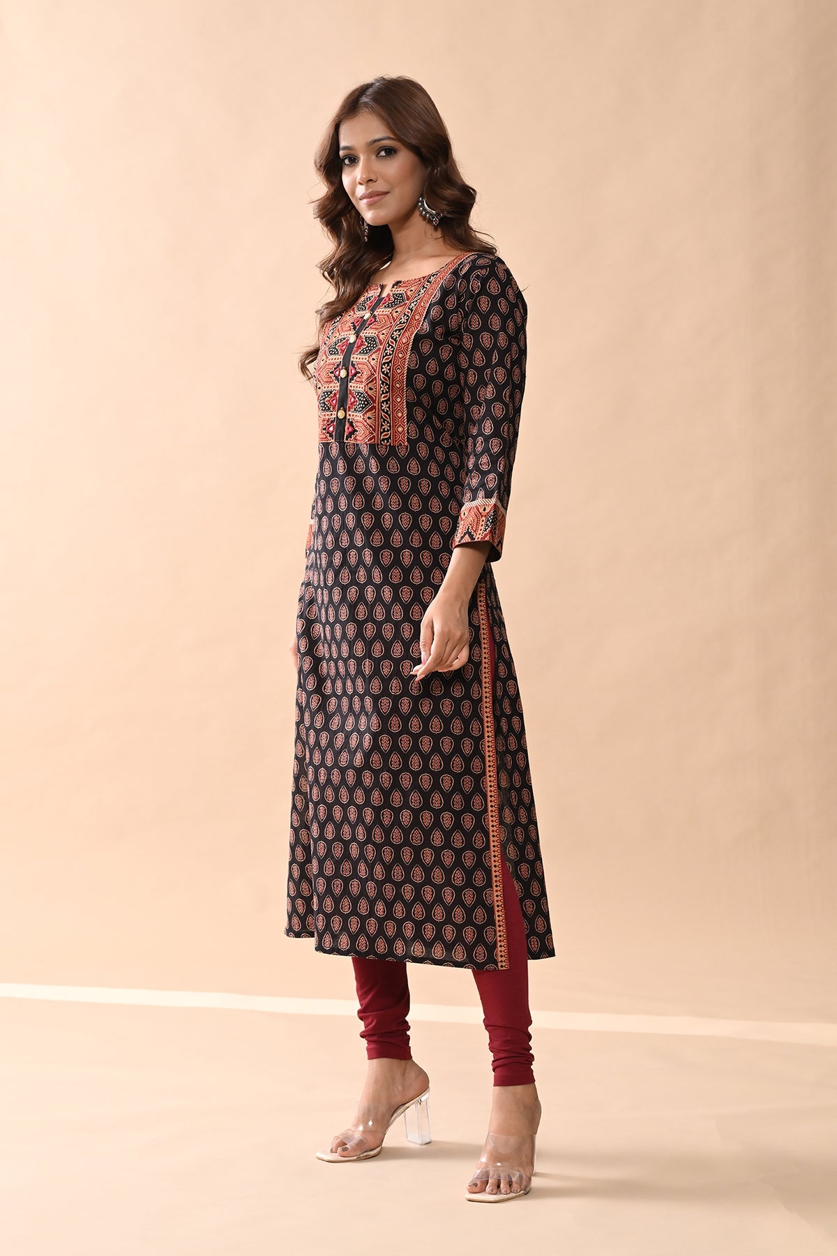 Brown Printed Straight Kurta