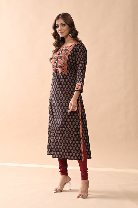 Brown Printed Straight Kurta