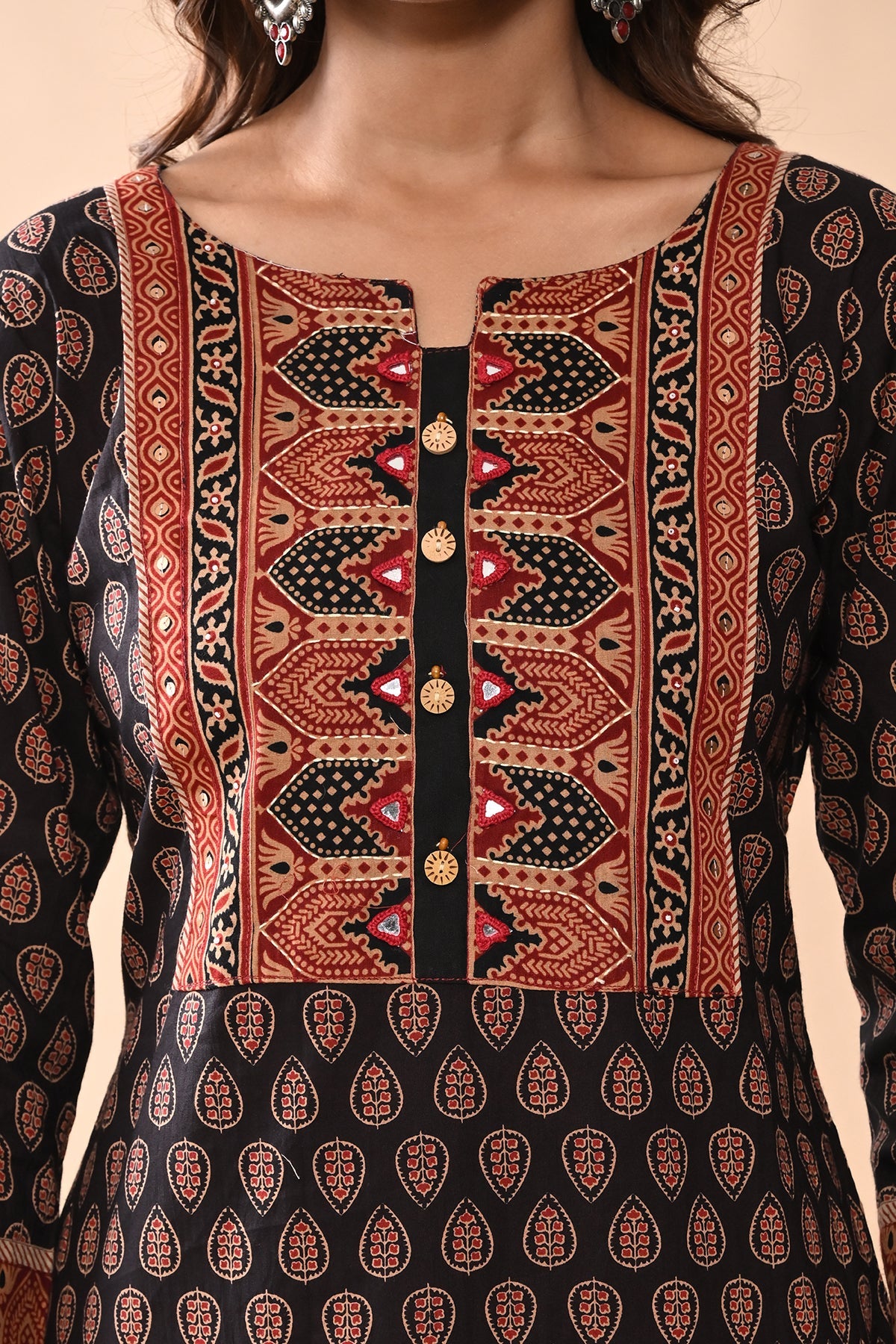 Brown Printed Straight Kurta