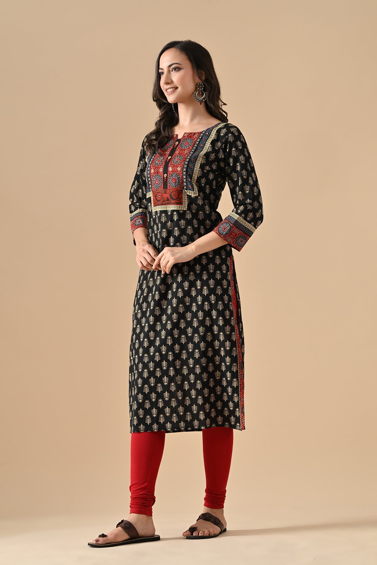 Black Printed Straight Kurta