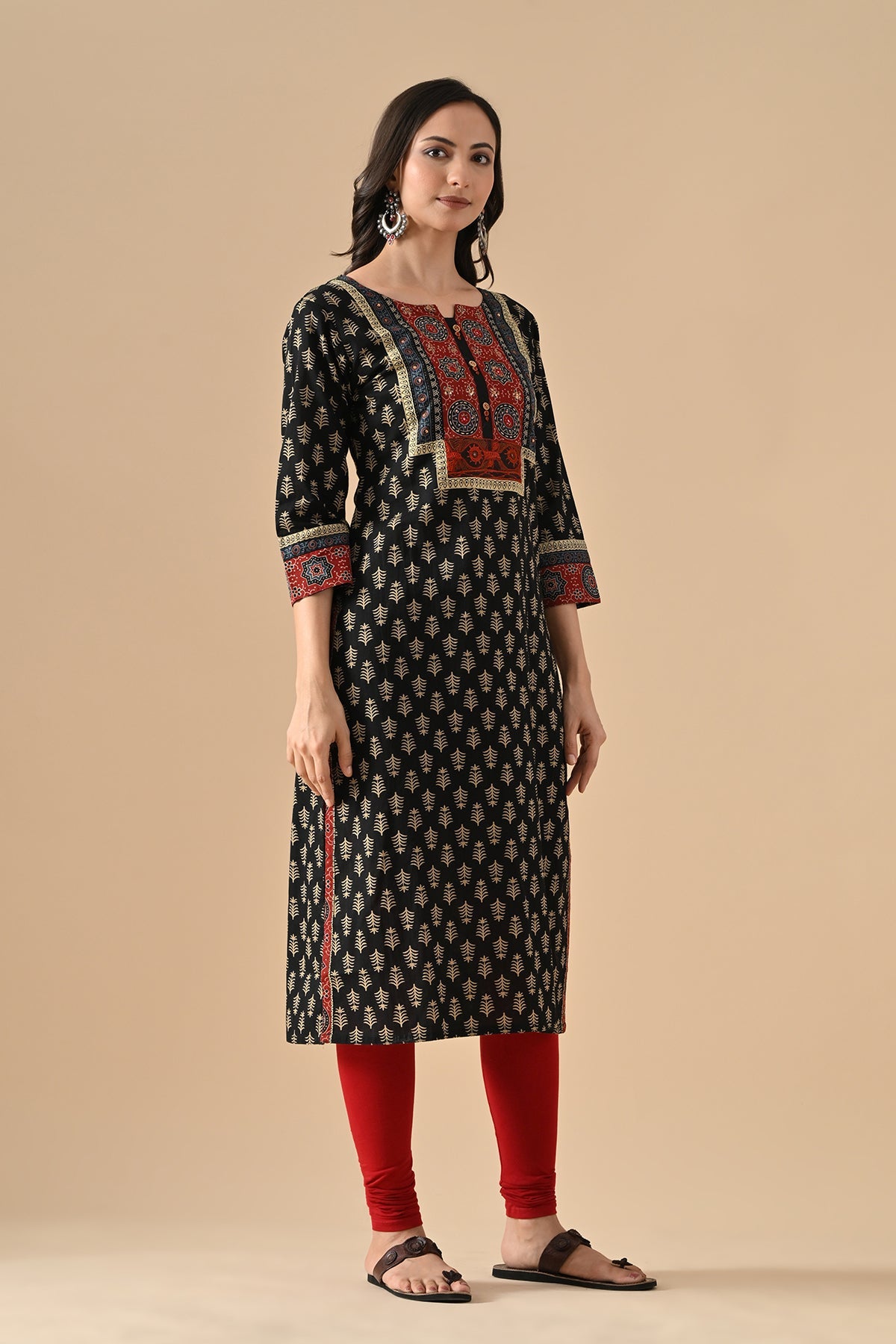 Black Printed Straight Kurta