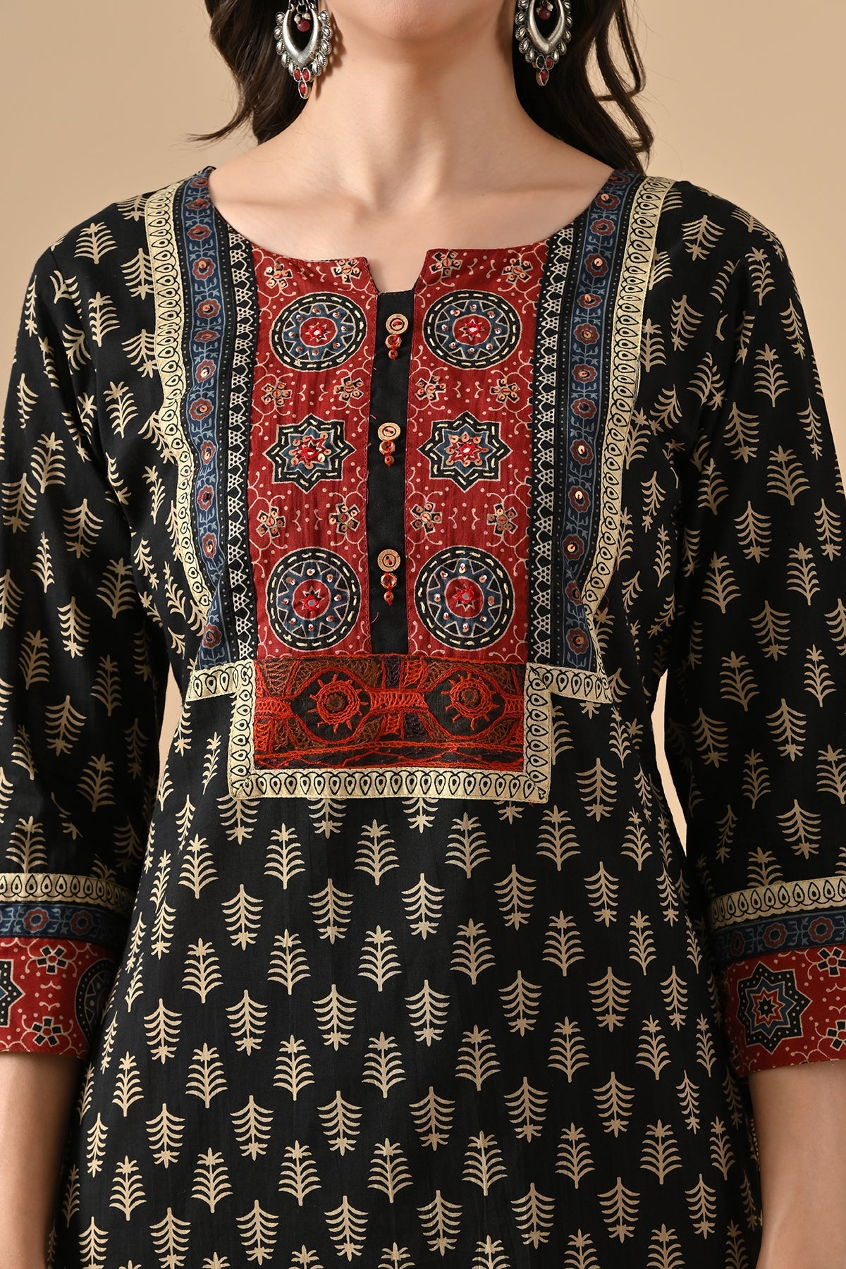 Black Printed Straight Kurta