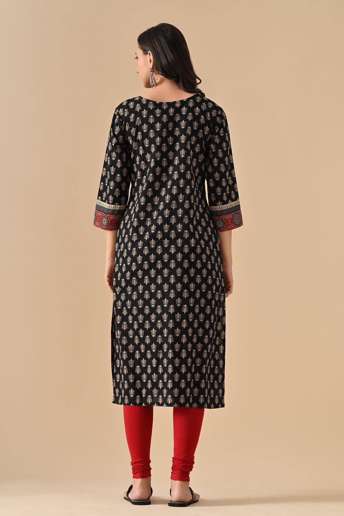 Black Printed Straight Kurta