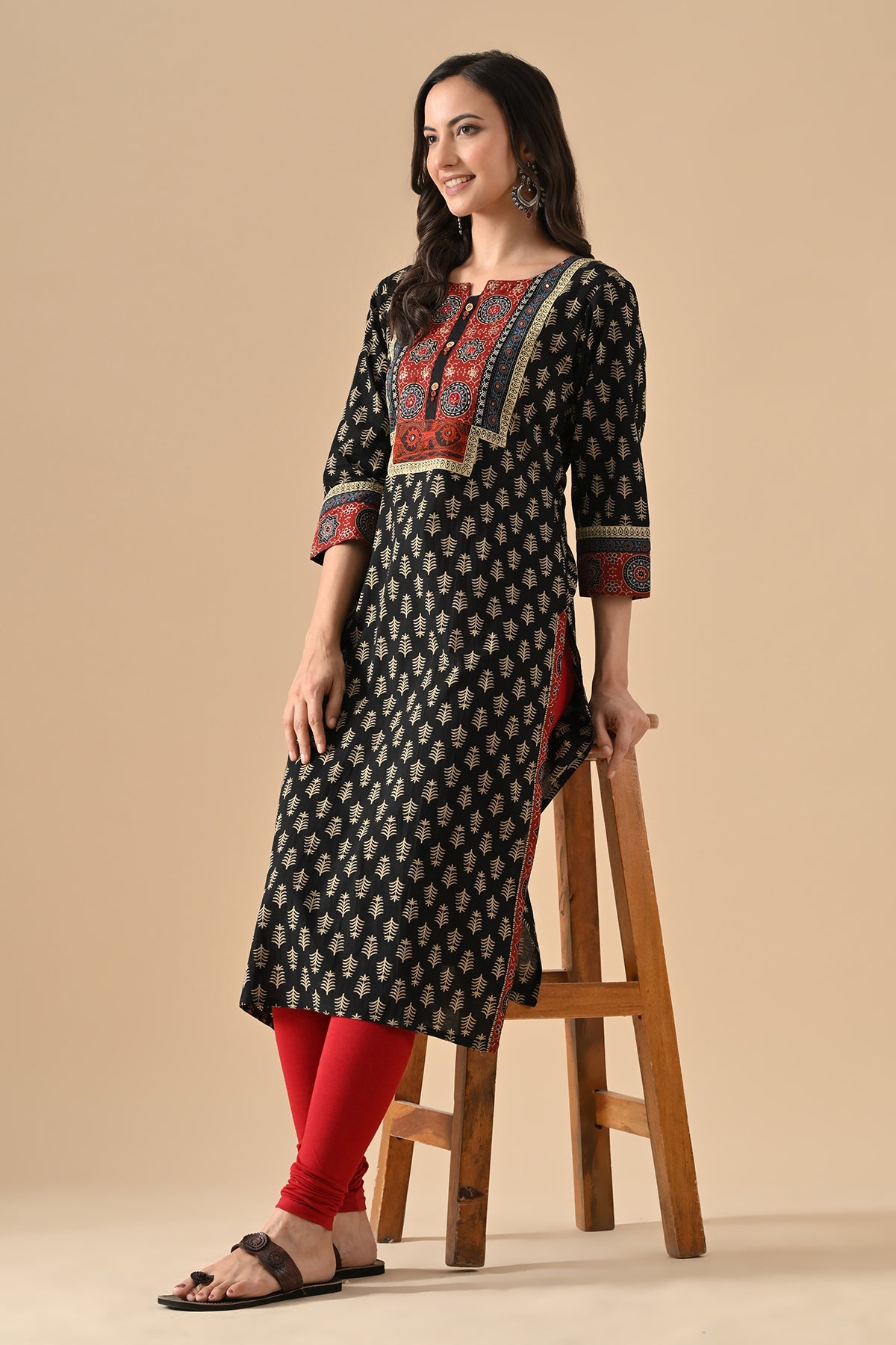 Black Printed Straight Kurta