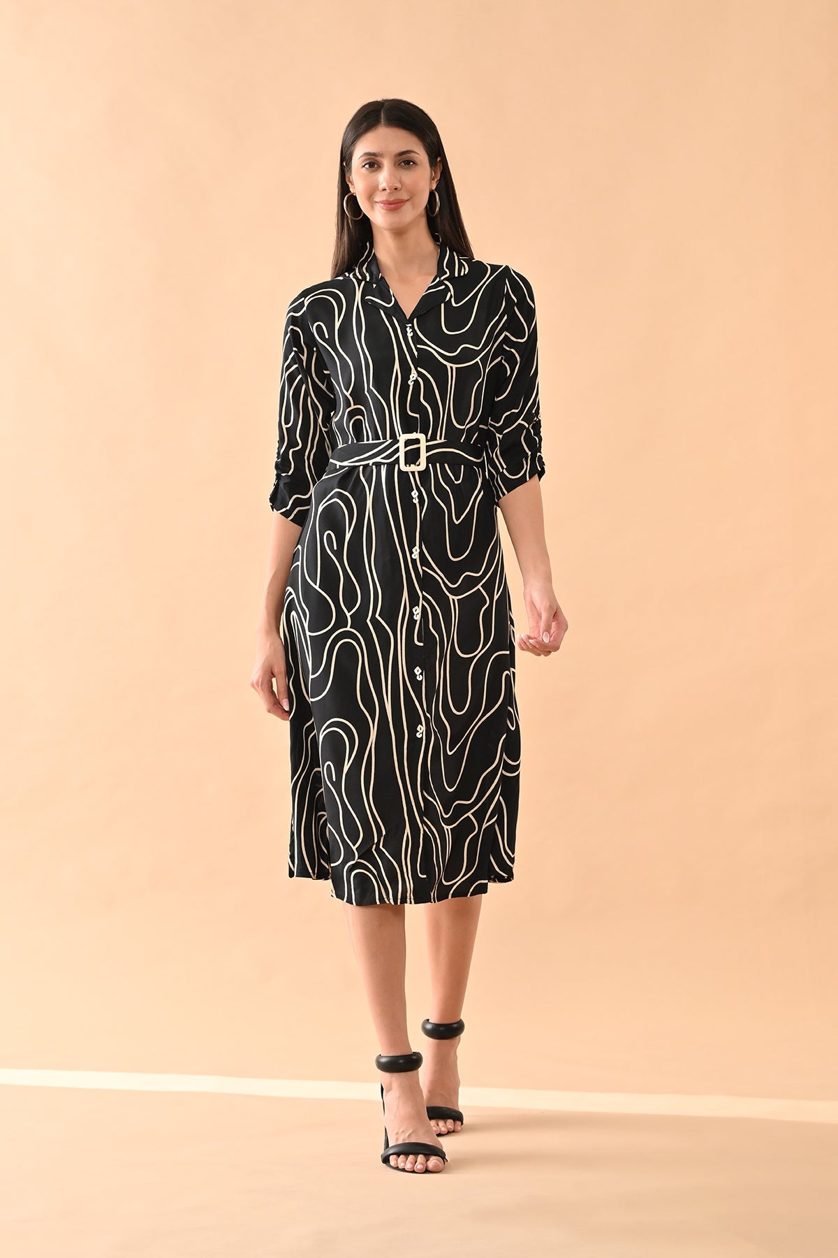Black Printed A-line Dress