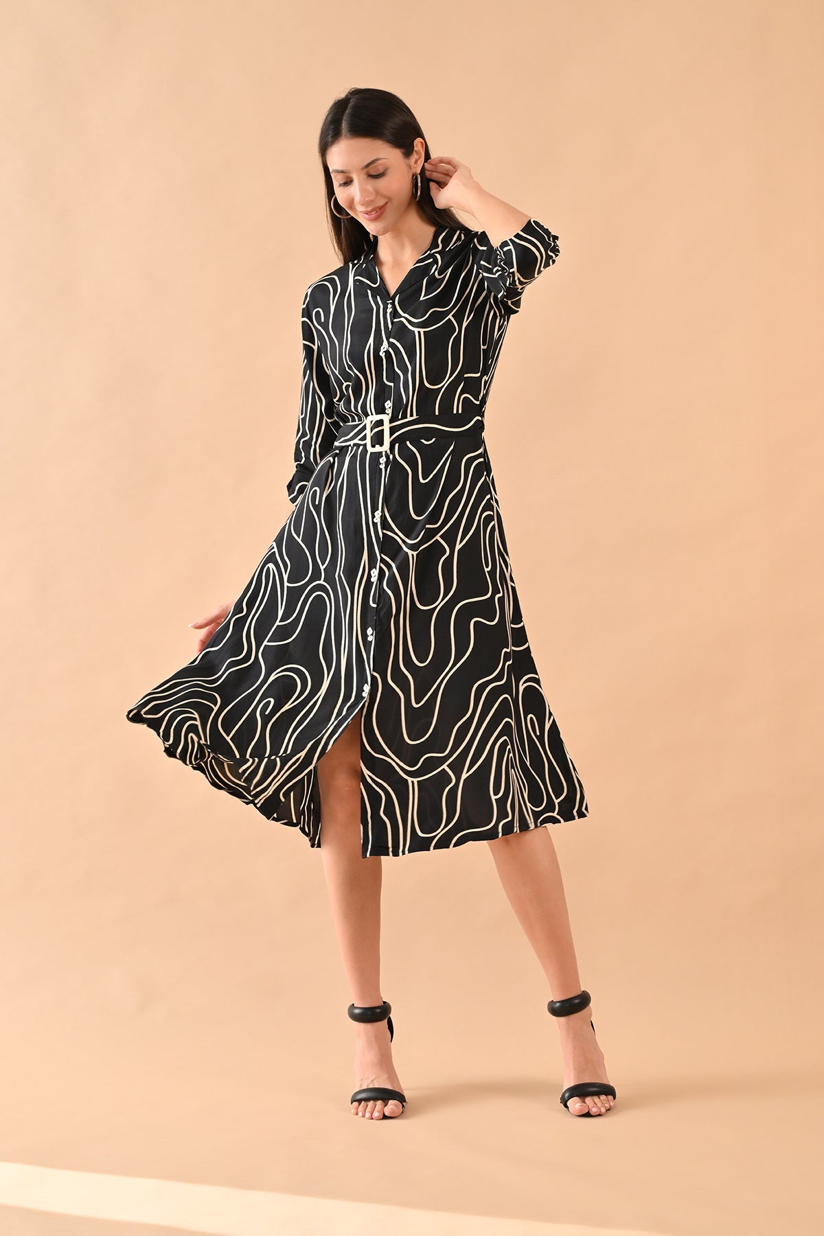 Black Printed A-line Dress