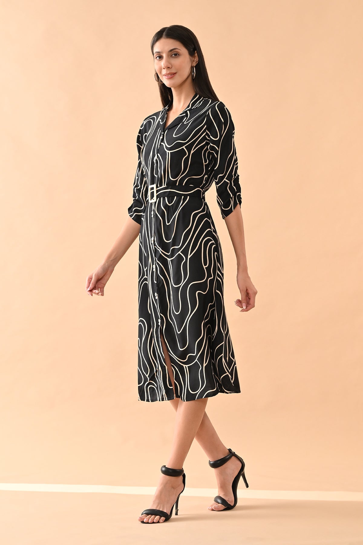 Black Printed A-line Dress