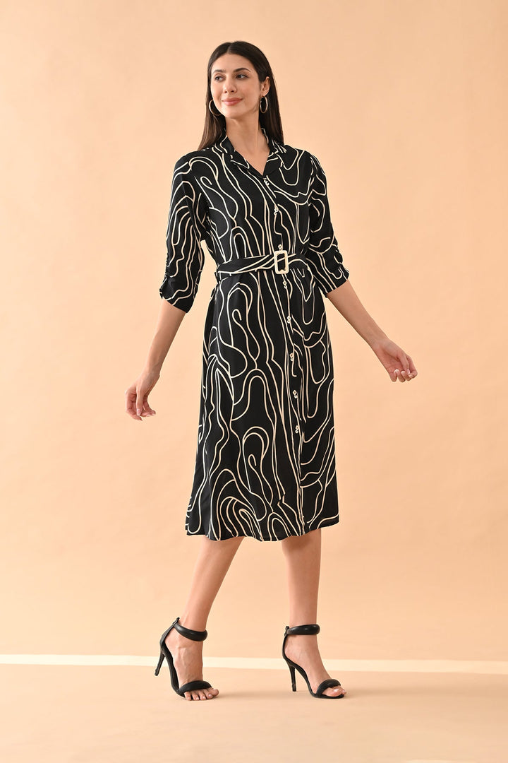 Black Printed A-line Dress