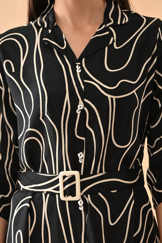 Black Printed A-line Dress