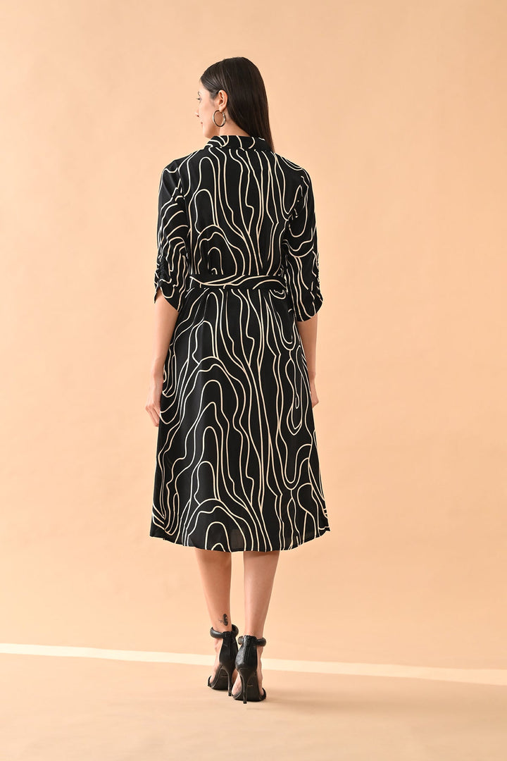 Black Printed A-line Dress