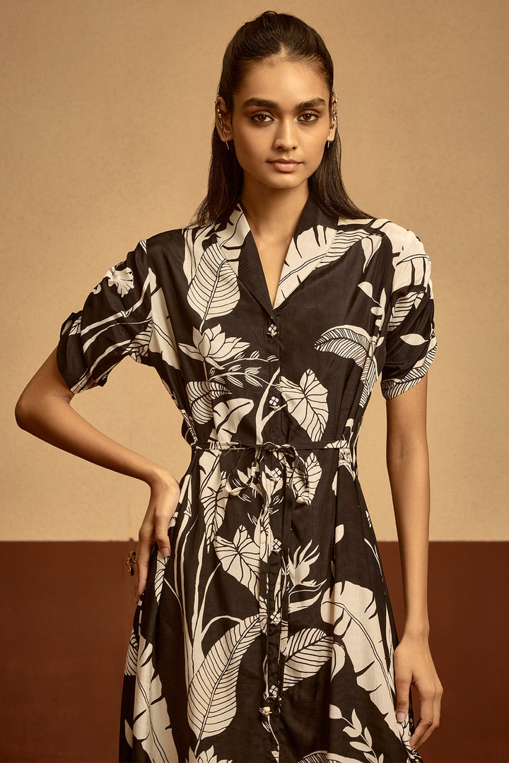 Black Printed A-line Dress